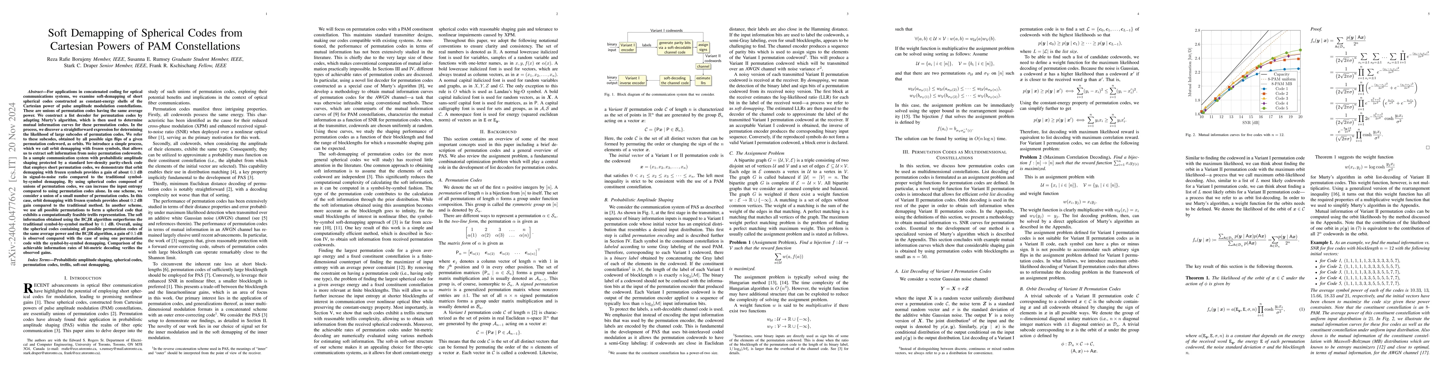 Thumbnail for Soft-in Soft-out Decoding of Spherical Codes from Cartesian Powers of
  PAM Constellations