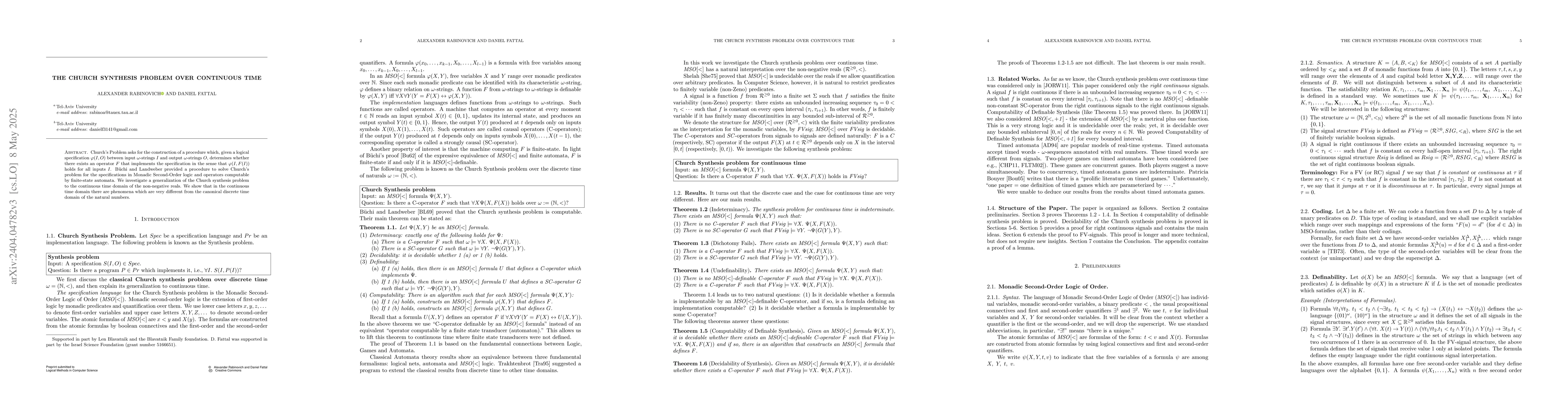 Thumbnail for The Church Synthesis Problem over Continuous Time