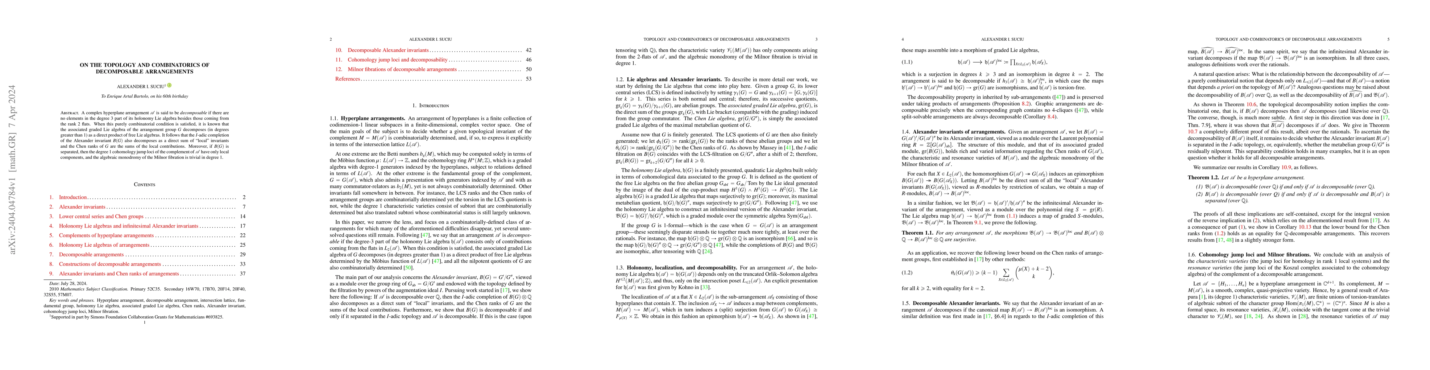 Thumbnail for On the topology and combinatorics of decomposable arrangements