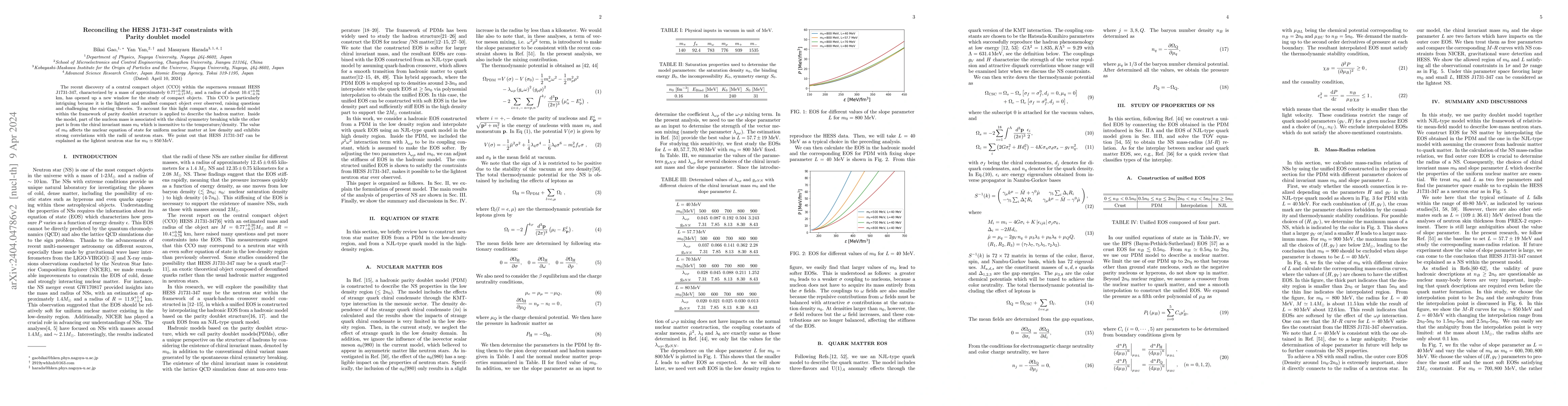Thumbnail for Reconciling the HESS J1731-347 constraints with Parity doublet model