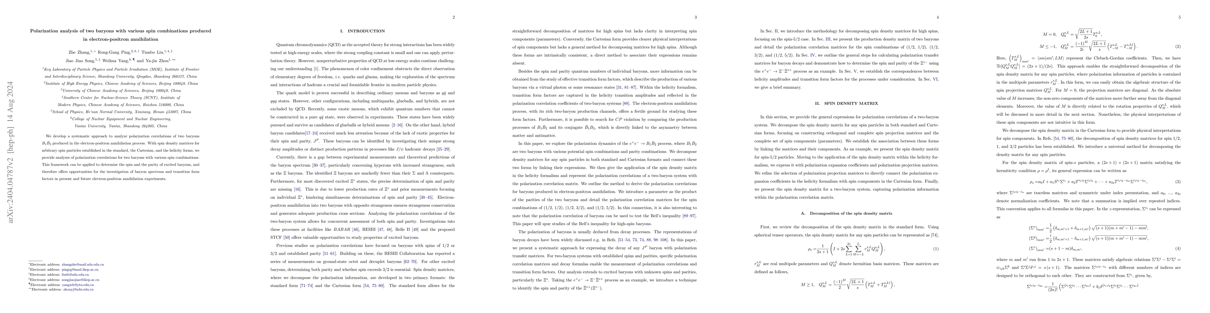 Thumbnail for Polarization analysis of two baryons with various spin combinations
  produced in electron-positron annihilation