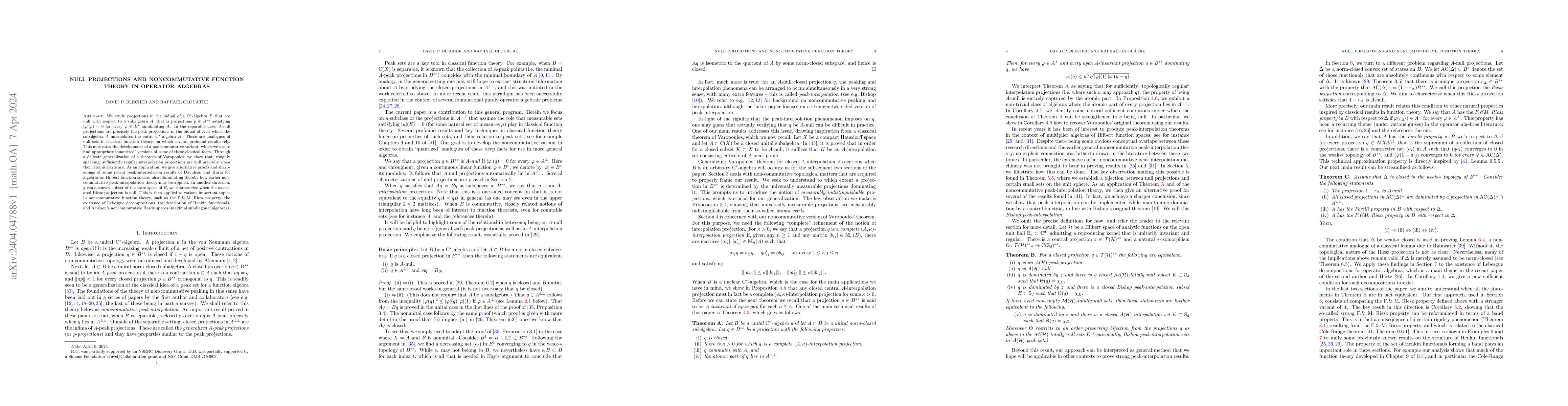 Thumbnail for Null projections and noncommutative function theory in operator algebras