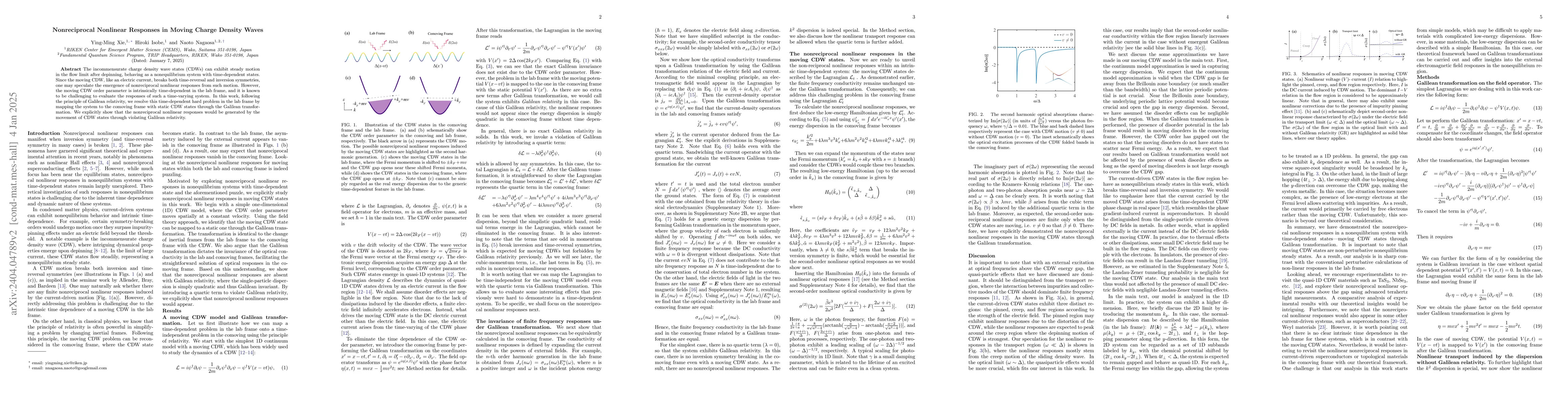 Thumbnail for Nonreciprocal Nonlinear Responses in the Nonequilibrium States: Moving
  Charge Density Waves