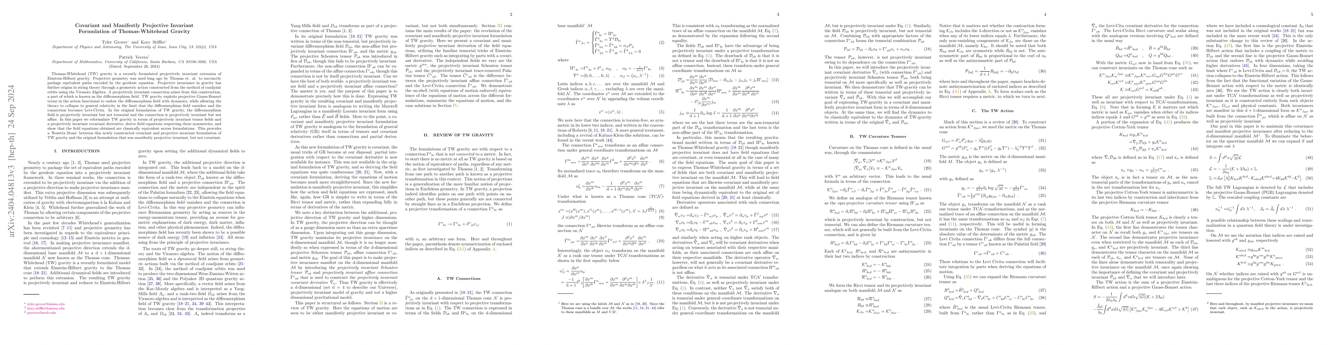 Thumbnail for A Covariant and Manifestly Projective Invariant Formulation of
  Thomas-Whitehead Gravity