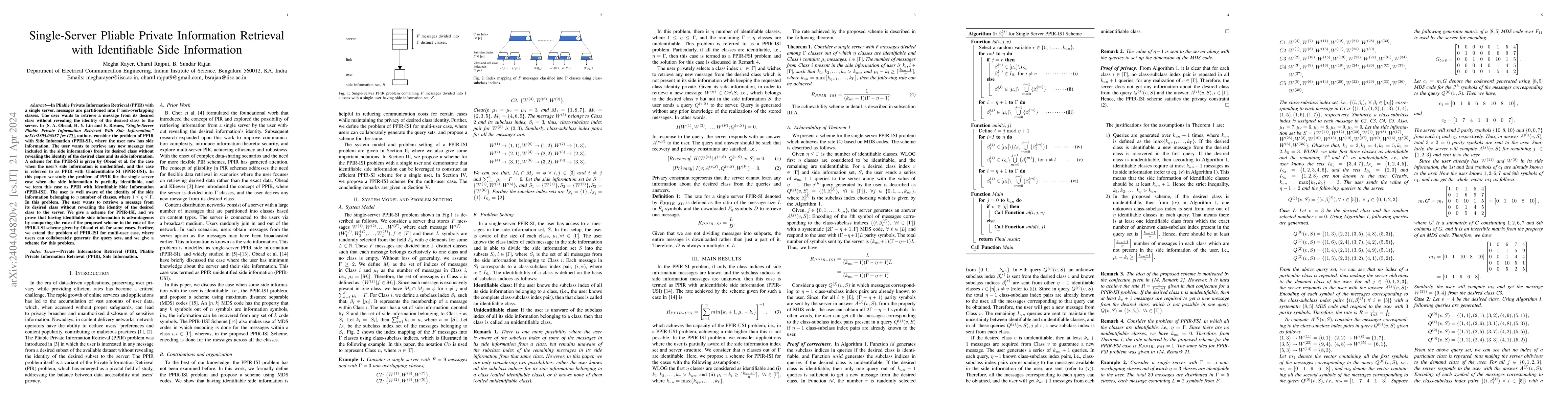 Thumbnail for Single-Server Pliable Private Information Retrieval with Identifiable
  Side Information