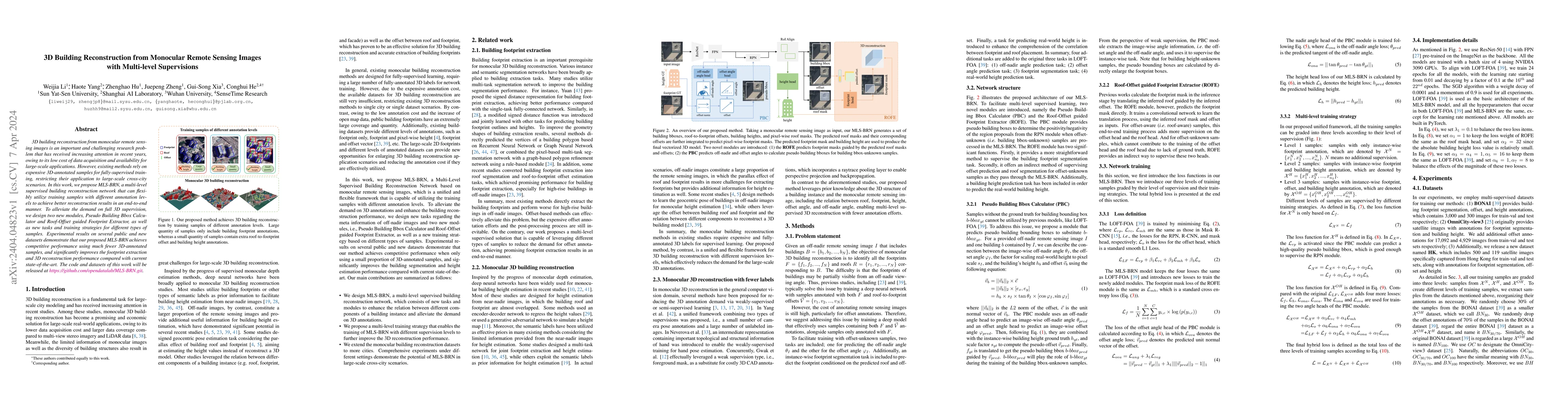 Thumbnail for 3D Building Reconstruction from Monocular Remote Sensing Images with
  Multi-level Supervisions