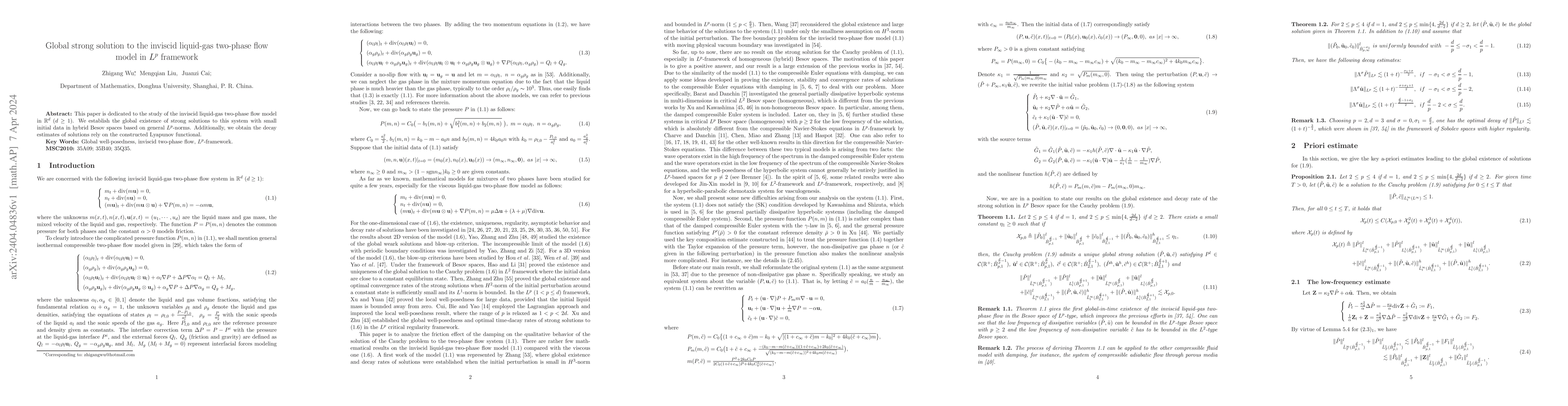 Thumbnail for Global strong solution to the inviscid liquid-gas two-phase flow model
  in $L^p$ framework