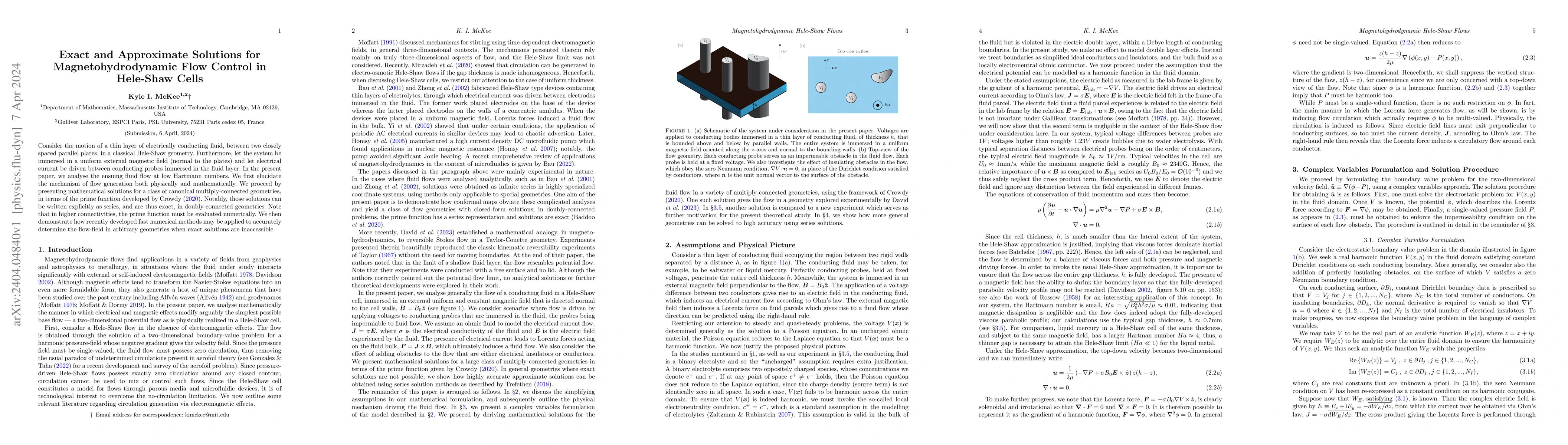 Thumbnail for Exact and Approximate Solutions for Magnetohydrodynamic Flow Control in
  Hele-Shaw Cells
