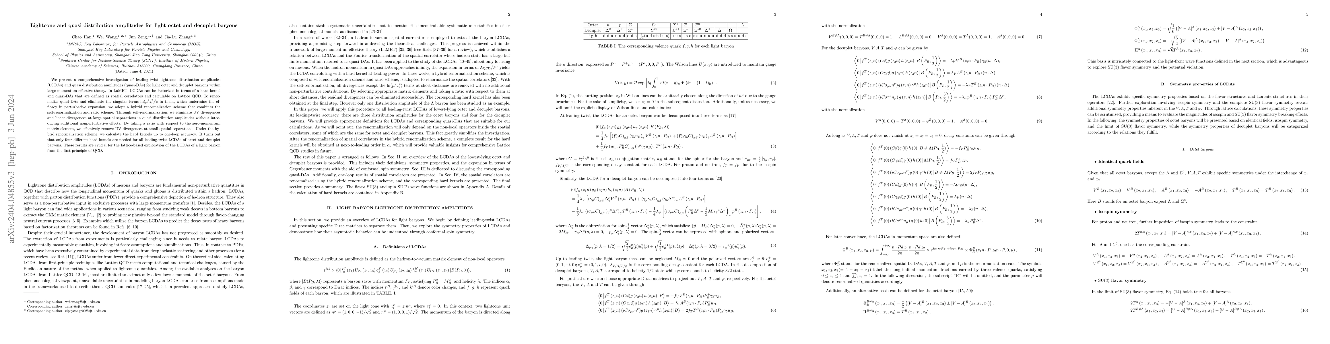 Thumbnail for Lightcone and quasi distribution amplitudes for light octet and decuplet
  baryons
