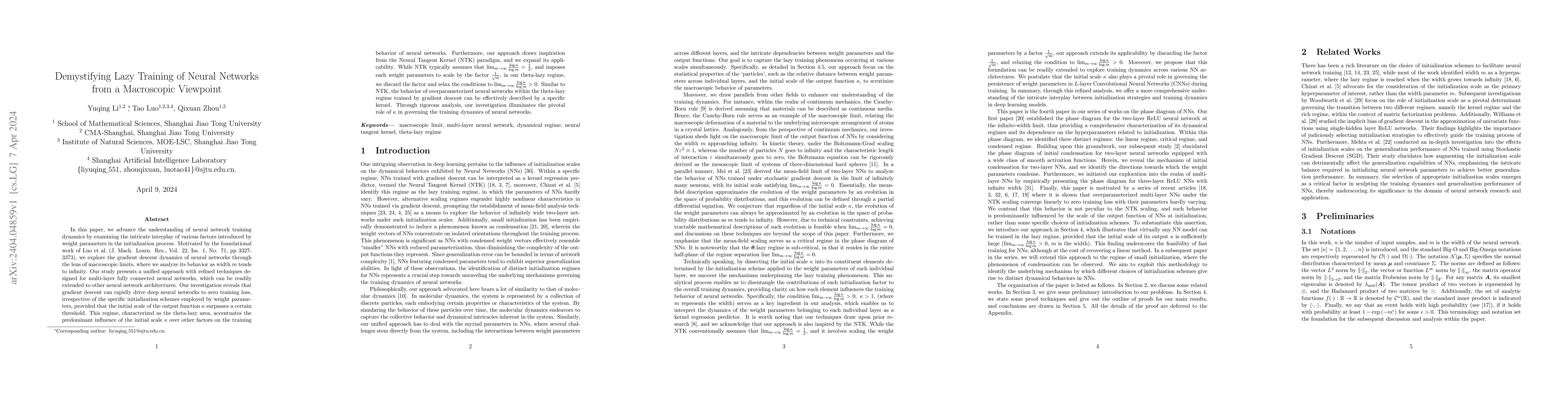 Thumbnail for Demystifying Lazy Training of Neural Networks from a Macroscopic
  Viewpoint