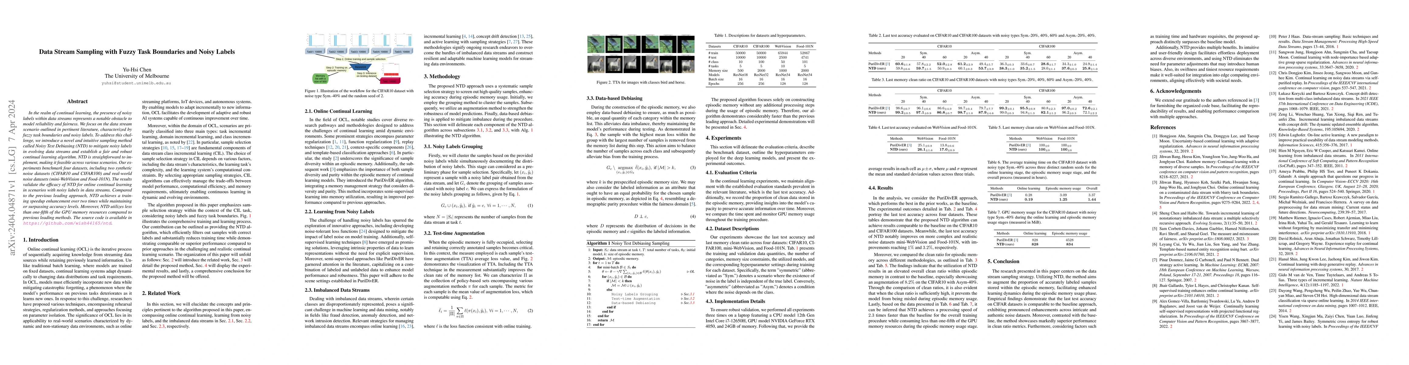 Thumbnail for Data Stream Sampling with Fuzzy Task Boundaries and Noisy Labels