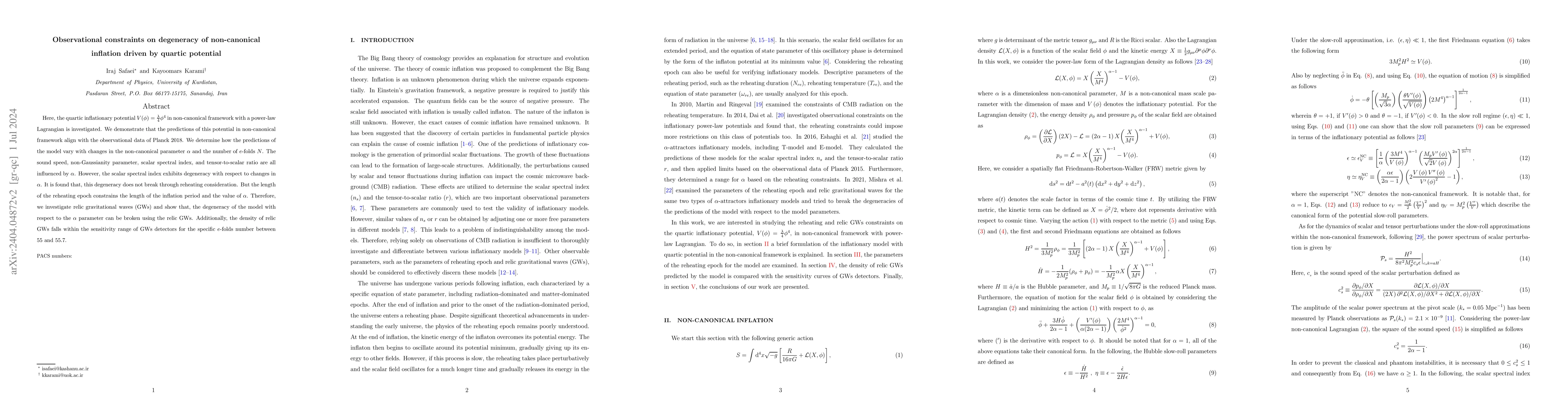 Thumbnail for Observational constraints on degeneracy of non-canonical inflation
  driven by quartic potential