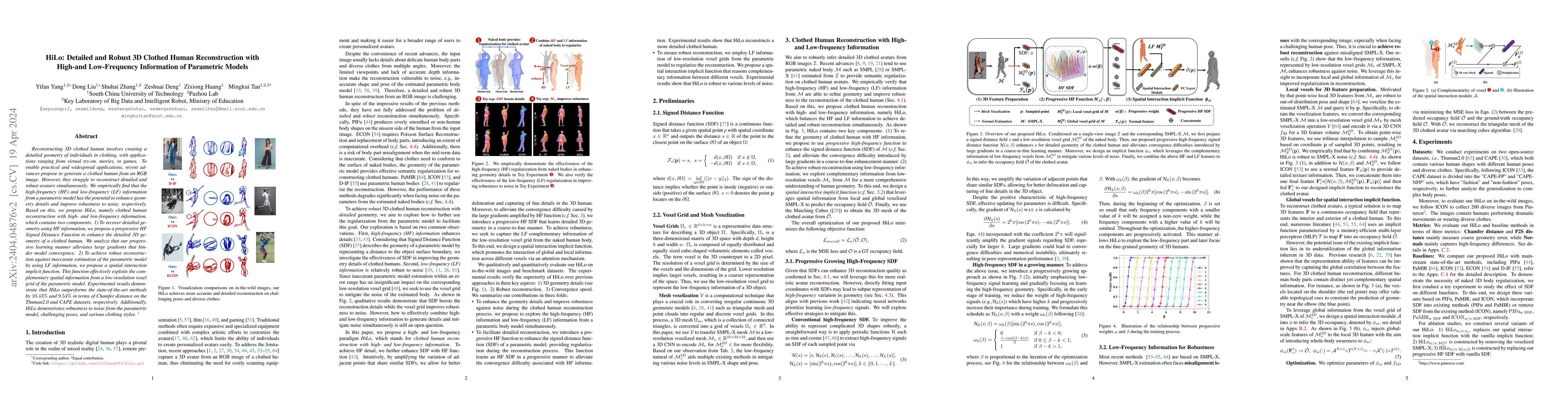 Thumbnail for HiLo: Detailed and Robust 3D Clothed Human Reconstruction with High-and
  Low-Frequency Information of Parametric Models