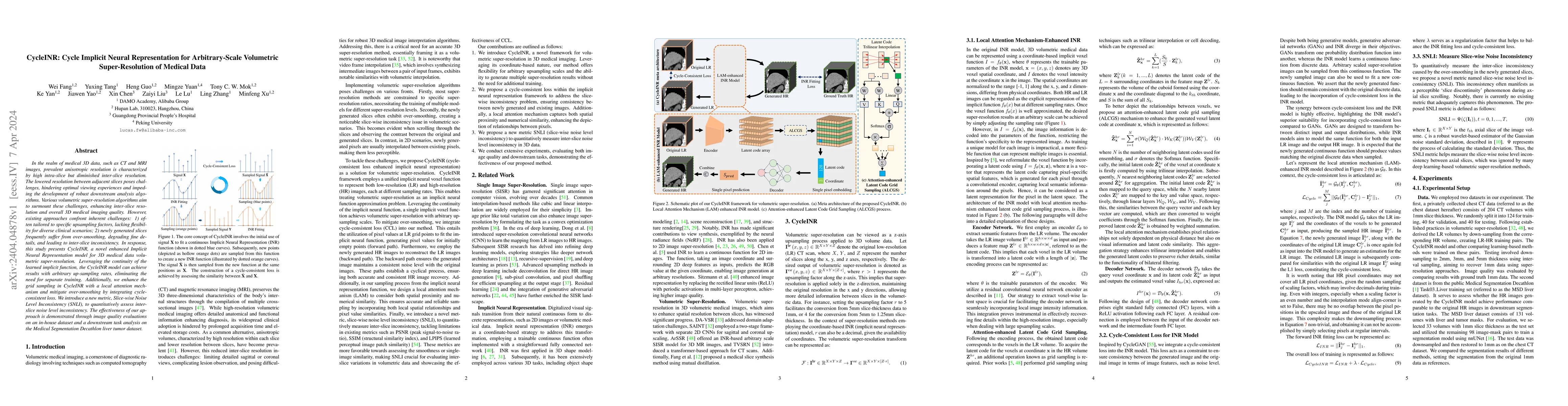 Thumbnail for CycleINR: Cycle Implicit Neural Representation for Arbitrary-Scale
  Volumetric Super-Resolution of Medical Data