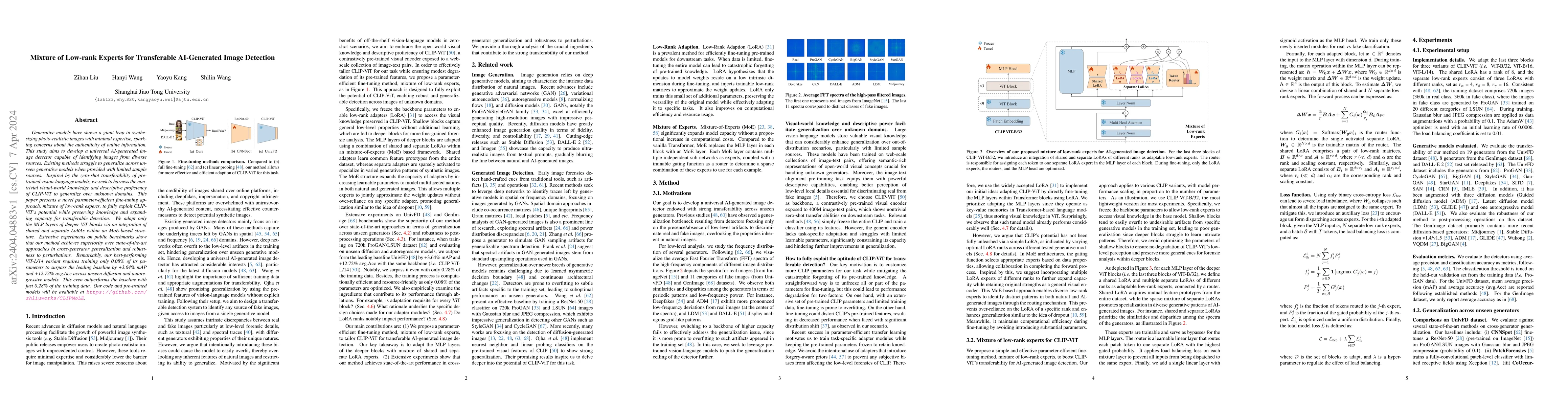 Thumbnail for Mixture of Low-rank Experts for Transferable AI-Generated Image
  Detection