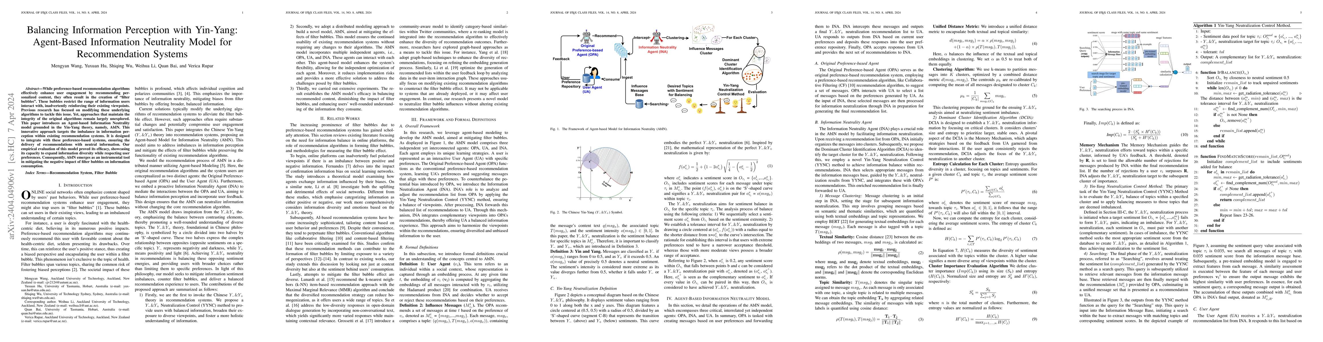 Thumbnail for Balancing Information Perception with Yin-Yang: Agent-Based Information
  Neutrality Model for Recommendation Systems