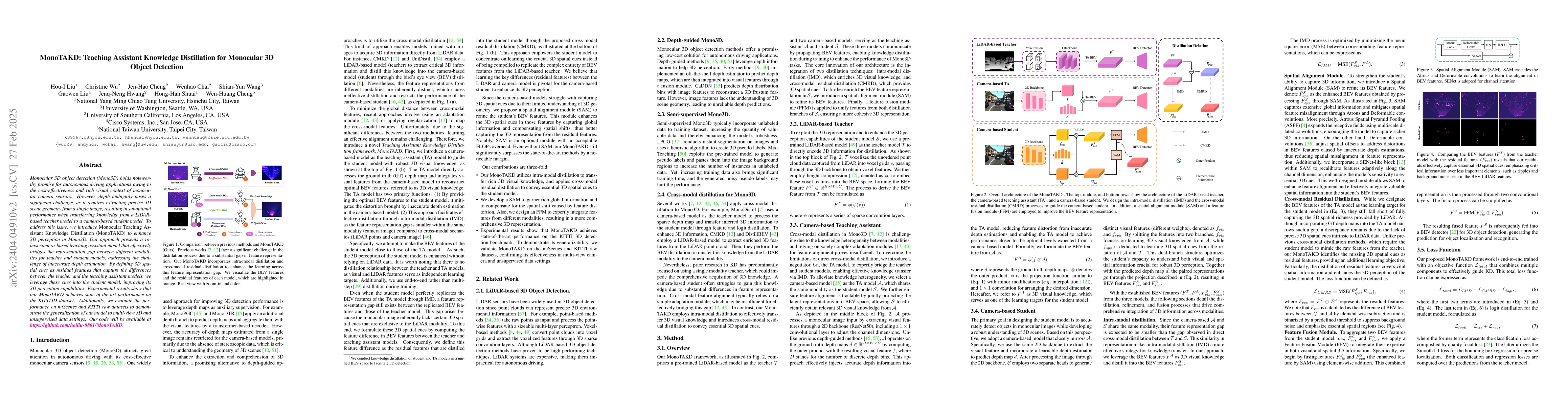 Thumbnail for MonoTAKD: Teaching Assistant Knowledge Distillation for Monocular 3D
  Object Detection
