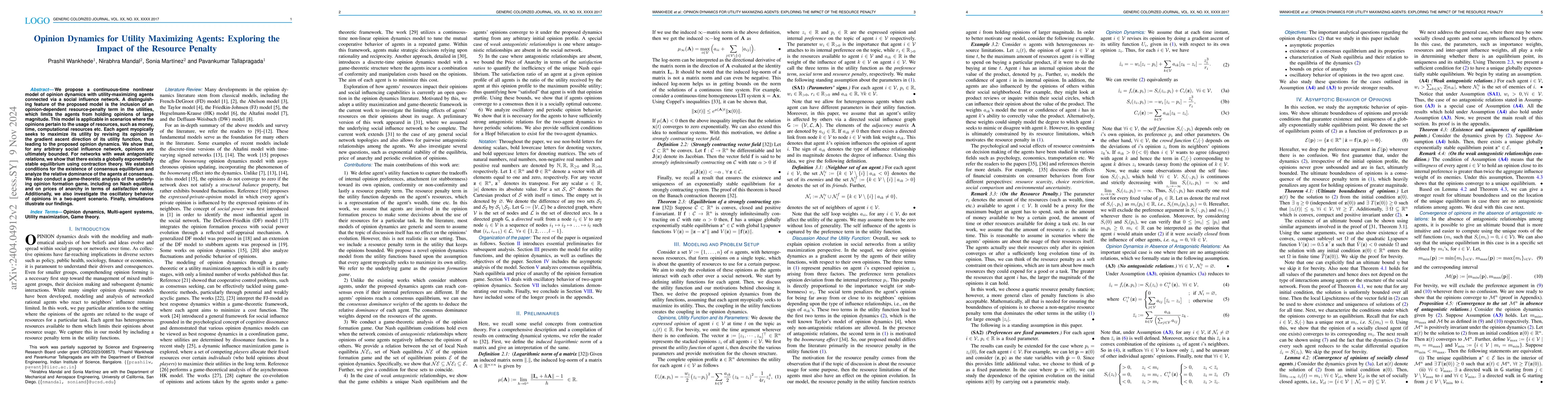 Thumbnail for Opinion Dynamics for Utility Maximizing Agents: Exploring the Impact of
  Resource Penalty