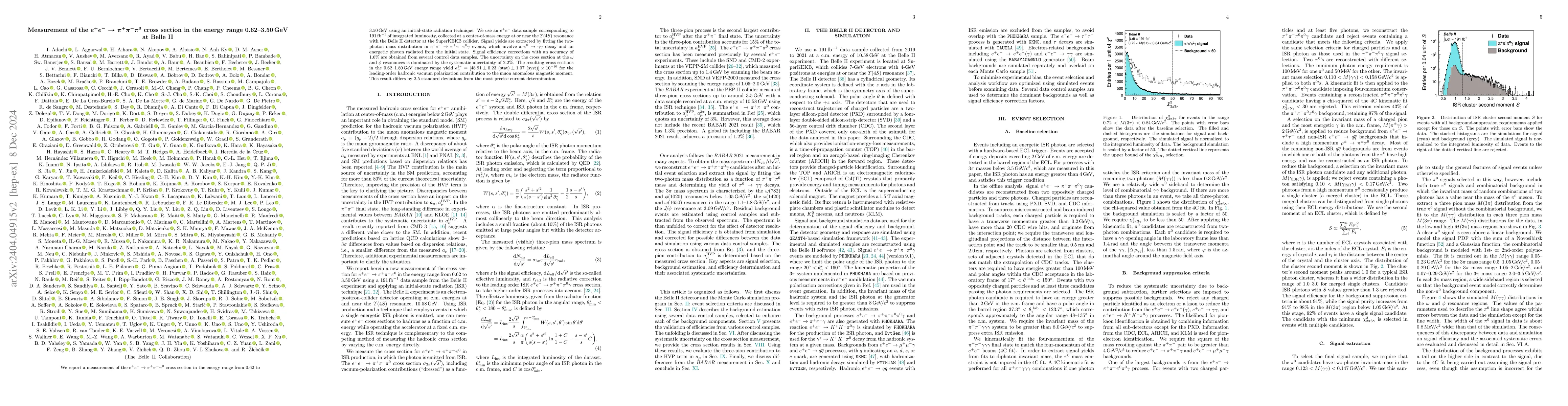 Thumbnail for Measurement of the $e^+e^- \to \pi^+\pi^-\pi^0$ cross section in the
  energy range 0.62-3.50 GeV at Belle II