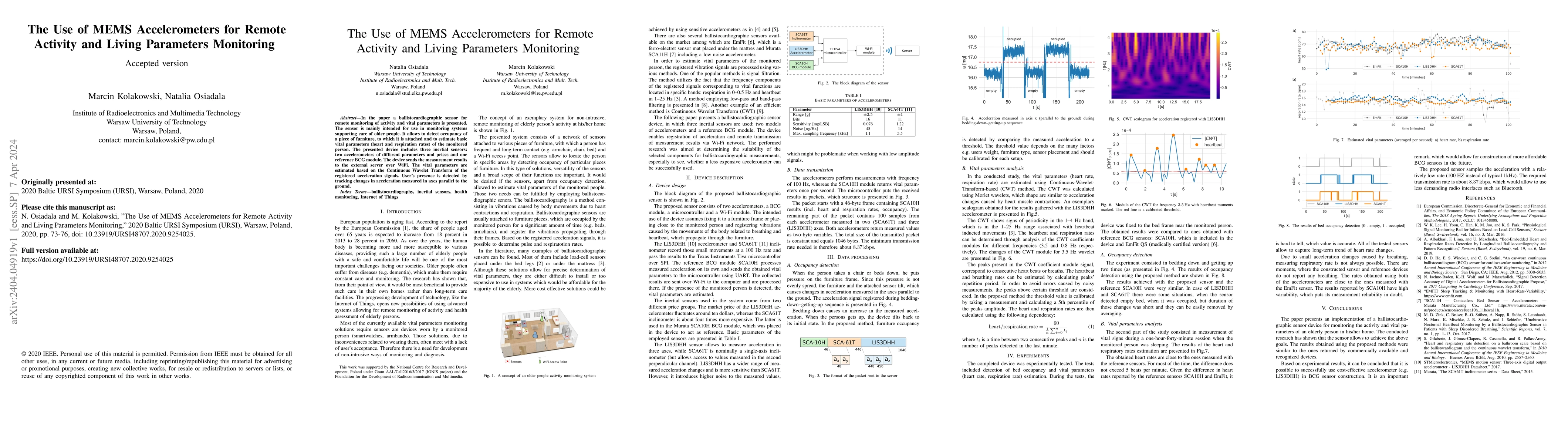 Thumbnail for The Use of MEMS Accelerometers for Remote Activity and Living Parameters
  Monitoring
