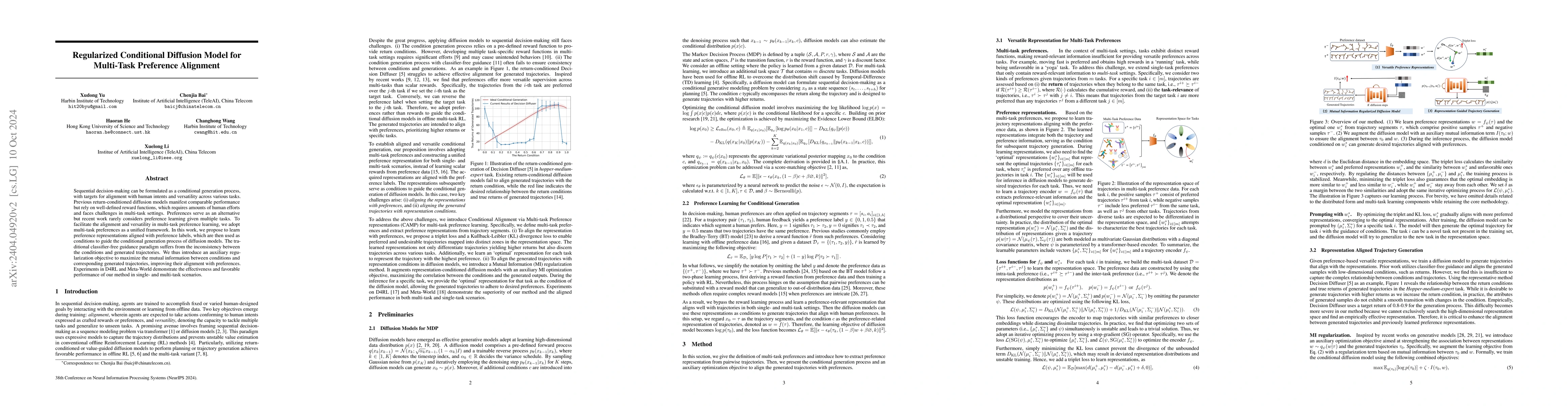 Thumbnail for Regularized Conditional Diffusion Model for Multi-Task Preference
  Alignment