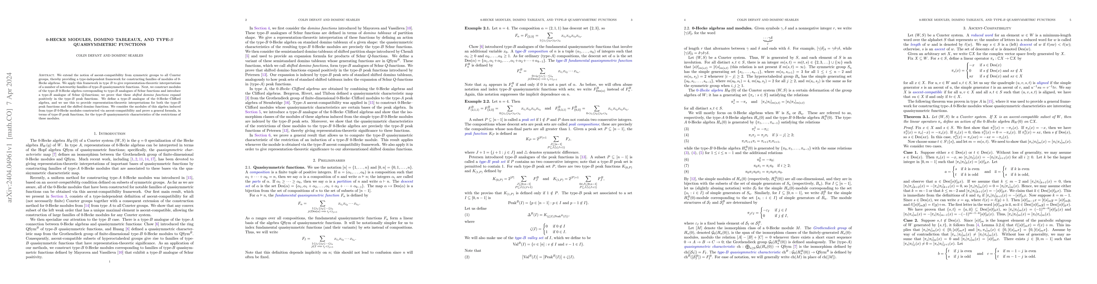 Thumbnail for 0-Hecke Modules, Domino Tableaux, and Type-$B$ Quasisymmetric Functions