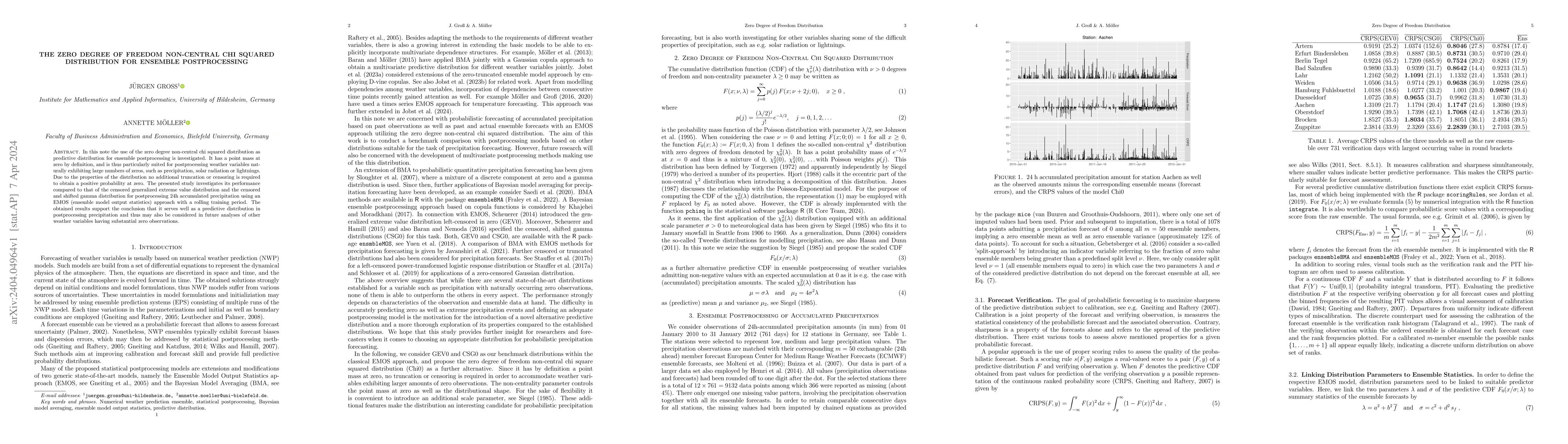 Thumbnail for The zero degree of freedom non-central chi squared distribution for
  ensemble postprocessing