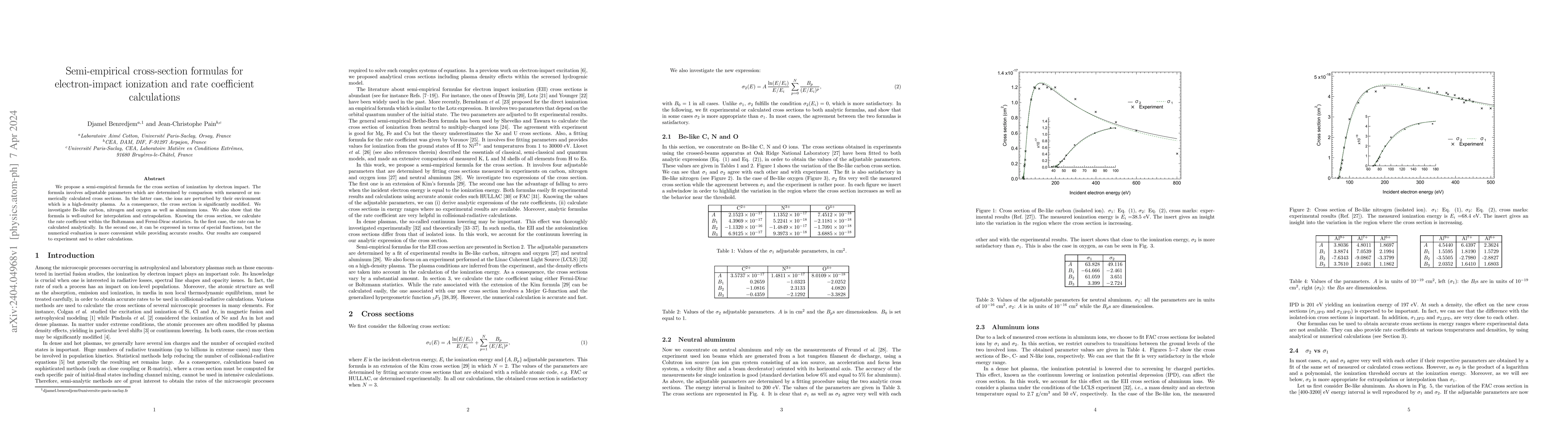 Thumbnail for Semi-empirical cross-section formulas for electron-impact ionization and
  rate coefficient calculations