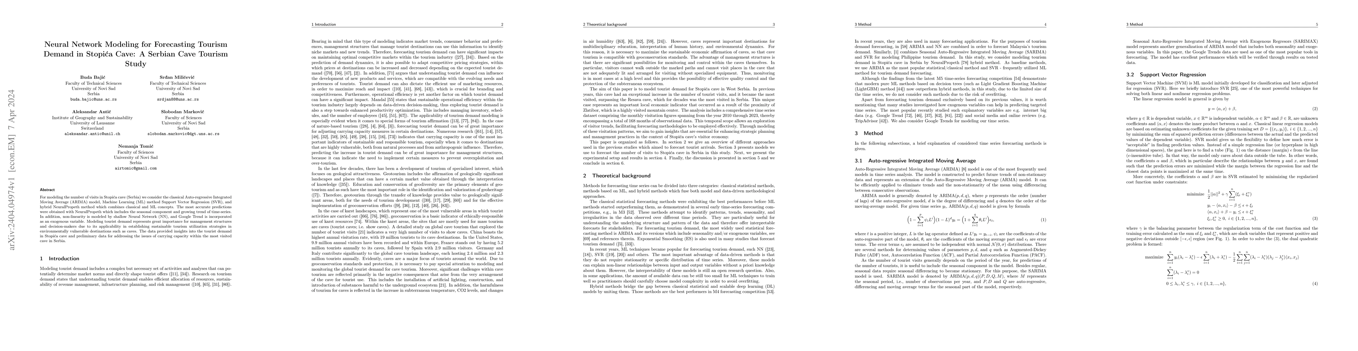Thumbnail for Neural Network Modeling for Forecasting Tourism Demand in Stopi\'{c}a
  Cave: A Serbian Cave Tourism Study