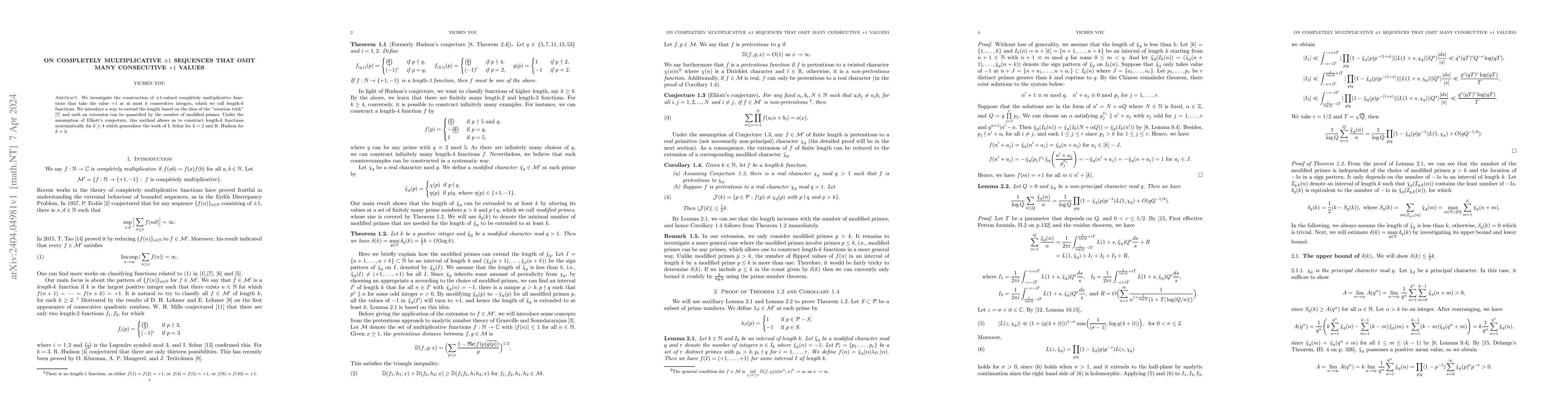 Thumbnail for On Completely multiplicative $\pm1$ sequences that omit many consecutive
  $+1$ values