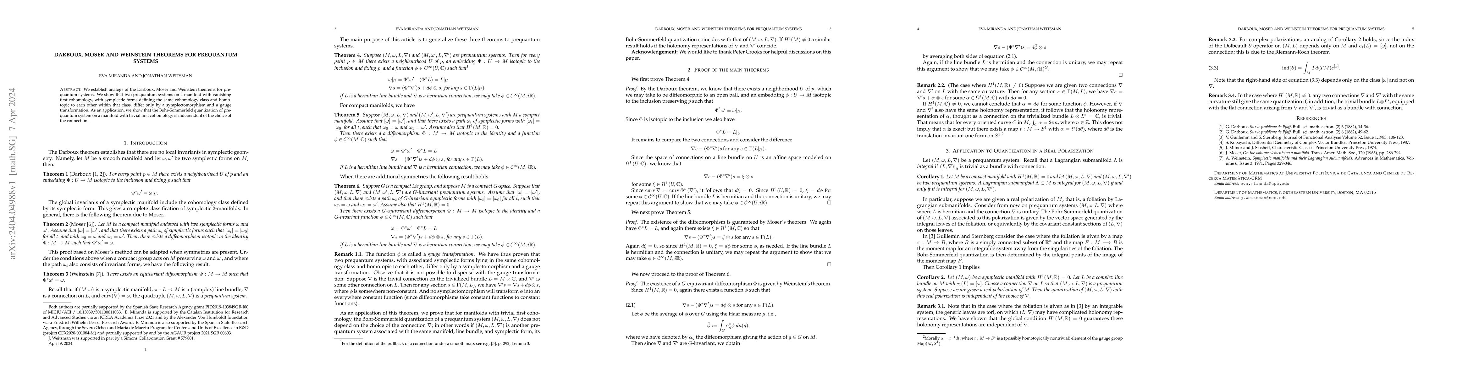 Thumbnail for Darboux, Moser and Weinstein theorems for prequantum systems