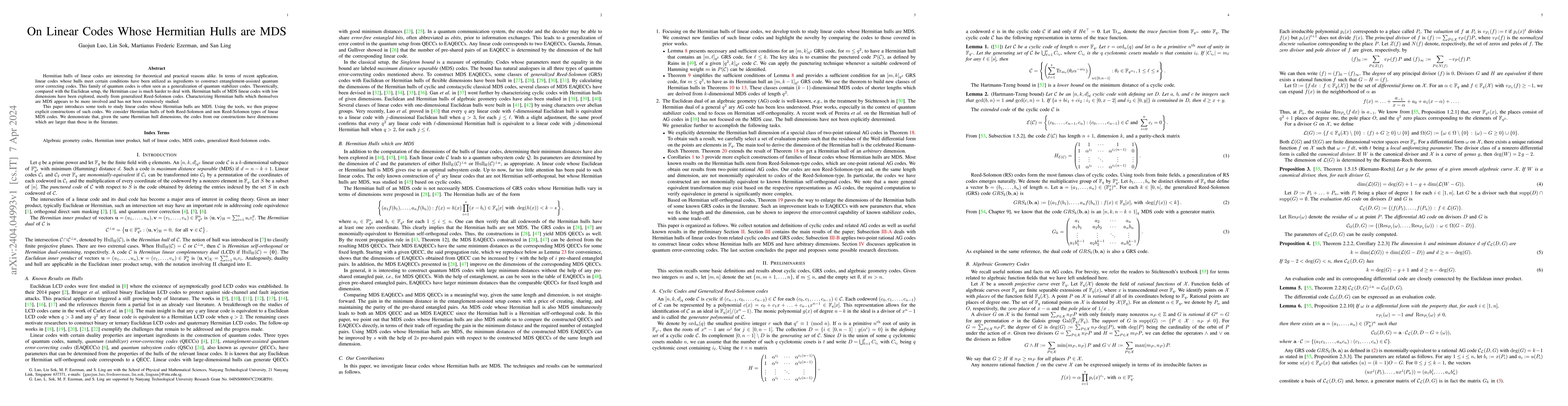 Thumbnail for On Linear Codes Whose Hermitian Hulls are MD