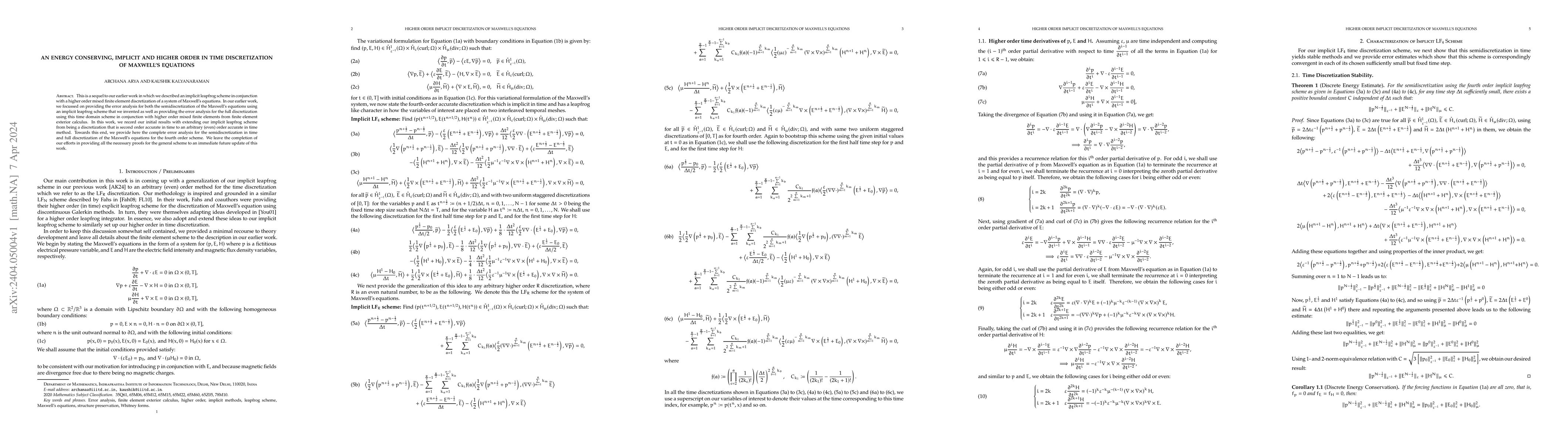 Thumbnail for An Energy Conserving, Implicit and Higher Order in Time Discretization
  of Maxwell's Equations