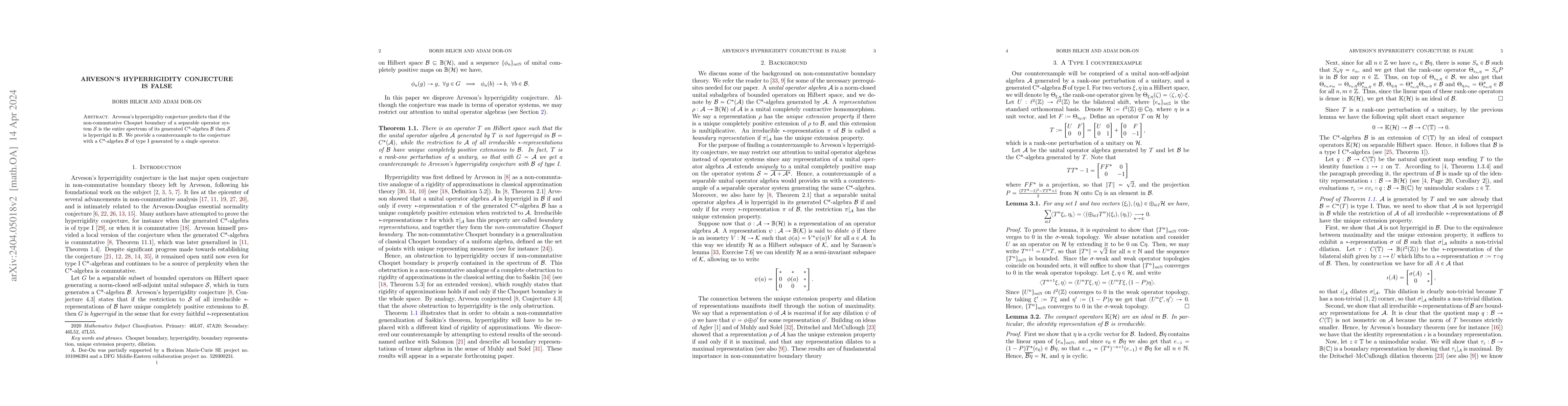 Thumbnail for Arveson's hyperrigidity conjecture is false