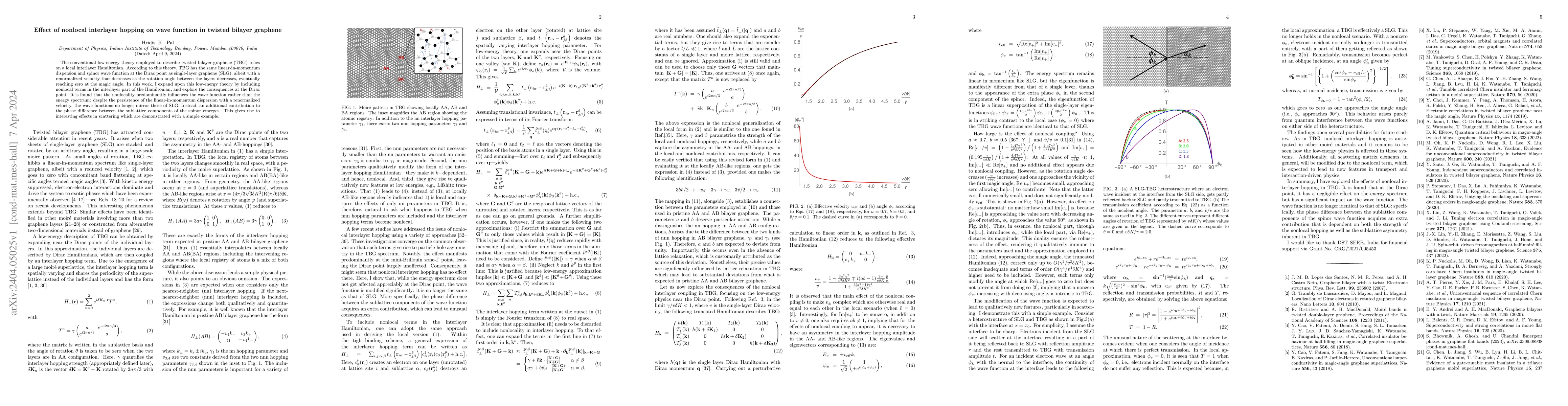 Thumbnail for Effect of nonlocal interlayer hopping on wave function in twisted
  bilayer graphene