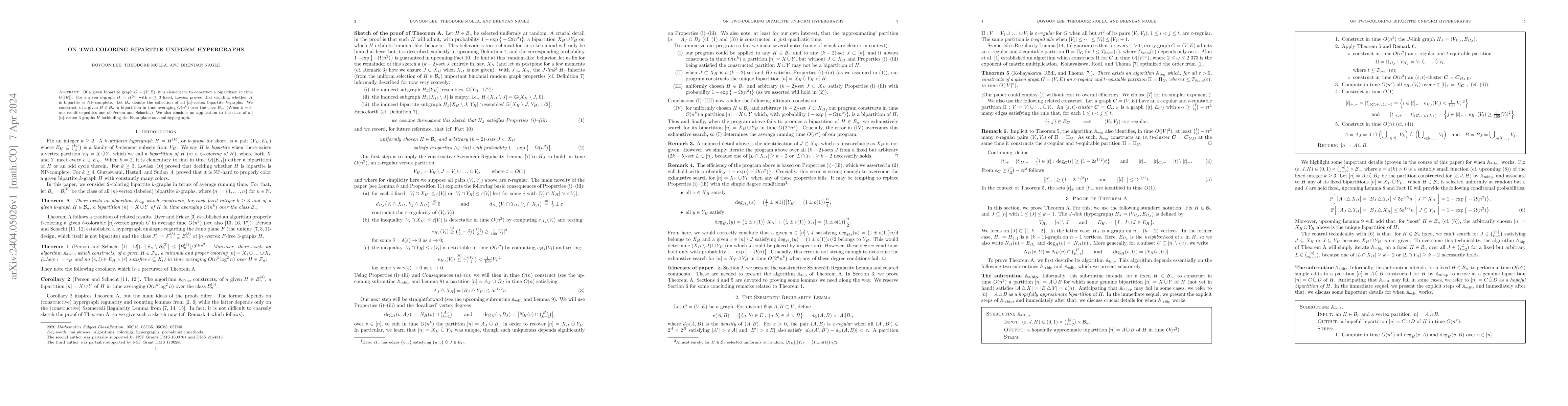 Thumbnail for On two-coloring bipartite uniform hypergraphs