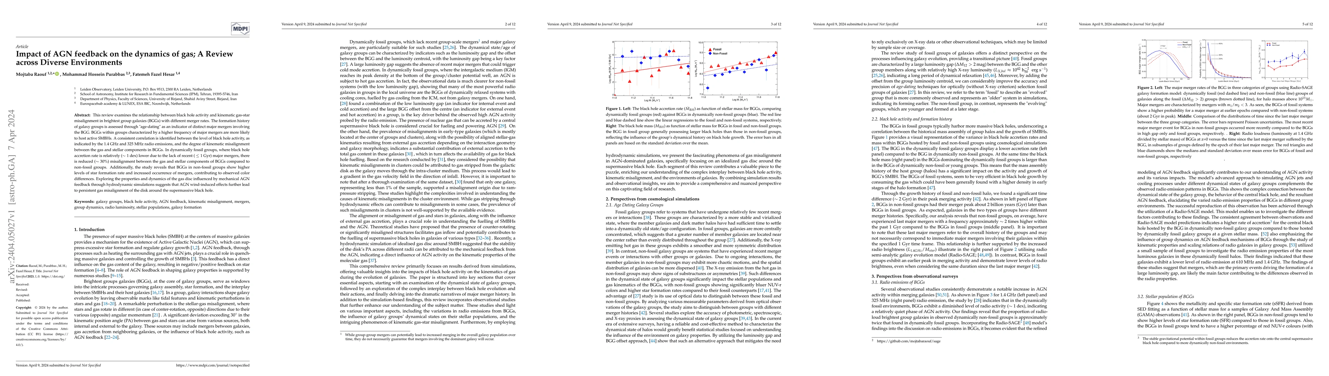 Thumbnail for Impact of AGN feedback on the dynamics of gas; A Review across Diverse
  Environments