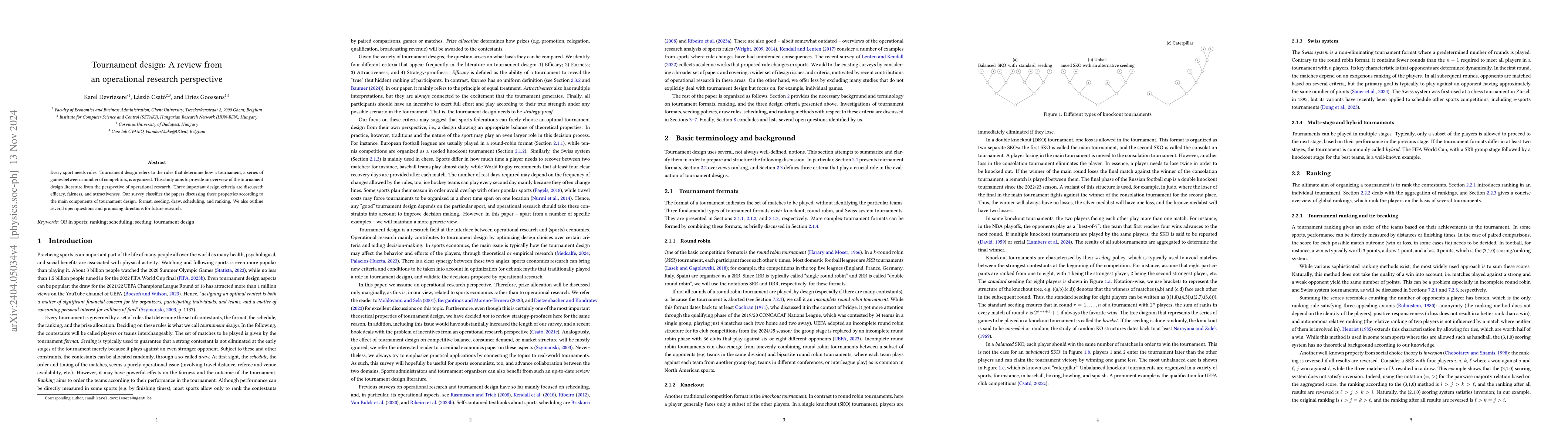Thumbnail for Tournament design: A review from an operational research perspective
