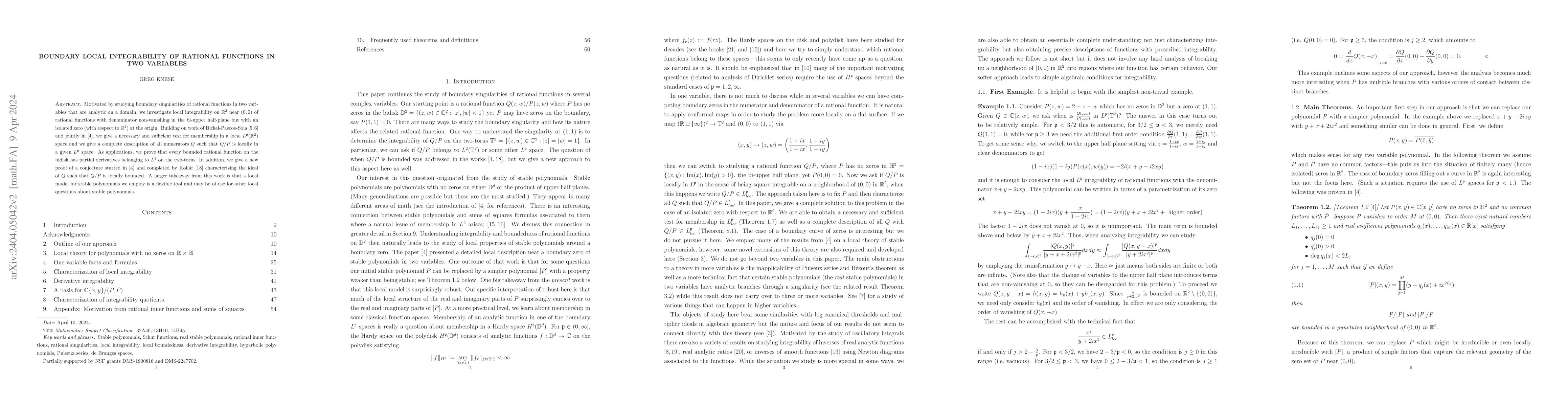 Thumbnail for Boundary local integrability of rational functions in two variables