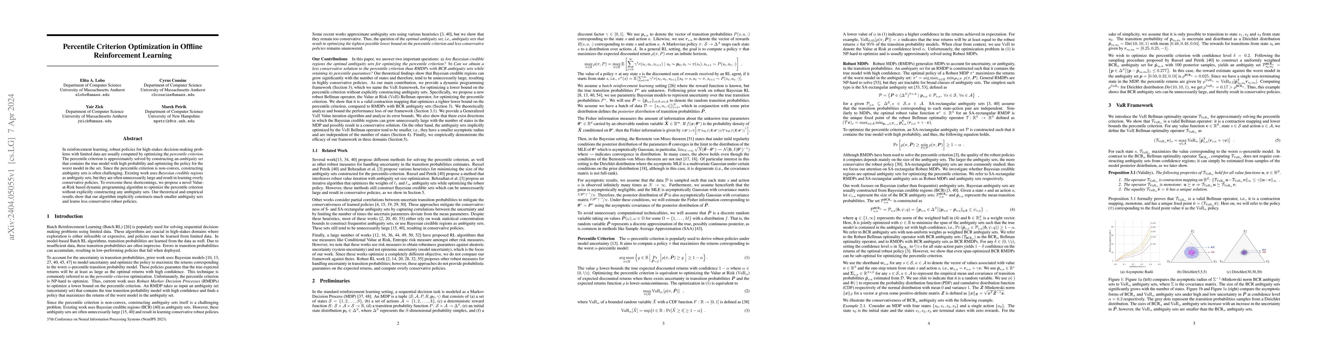 Thumbnail for Percentile Criterion Optimization in Offline Reinforcement Learning