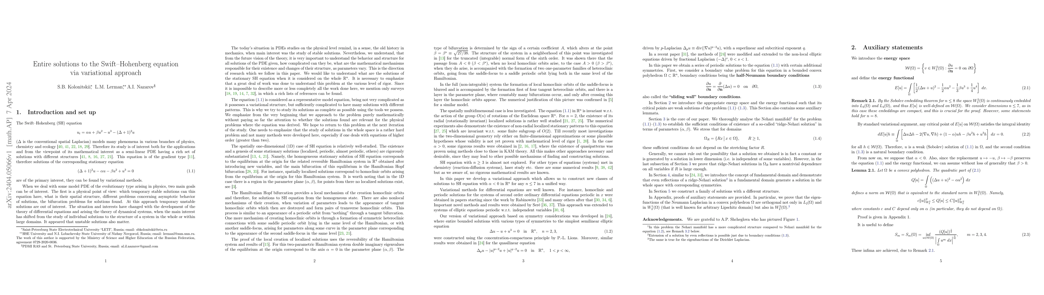 Thumbnail for Entire solutions to the Swift--Hohenberg equation via variational
  approach
