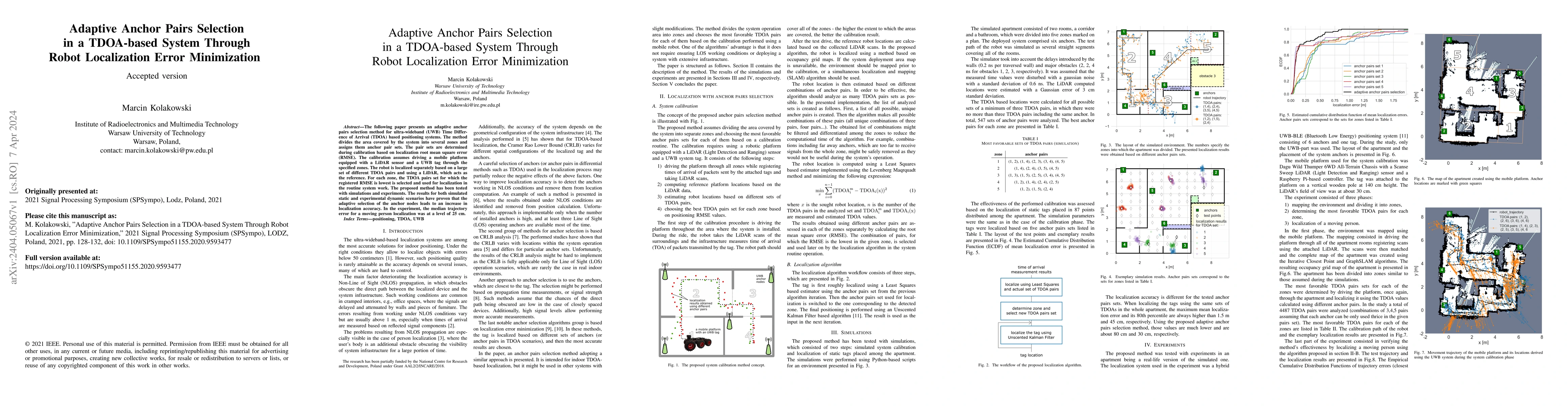 Thumbnail for Adaptive Anchor Pairs Selection in a TDOA-based System Through Robot
  Localization Error Minimization