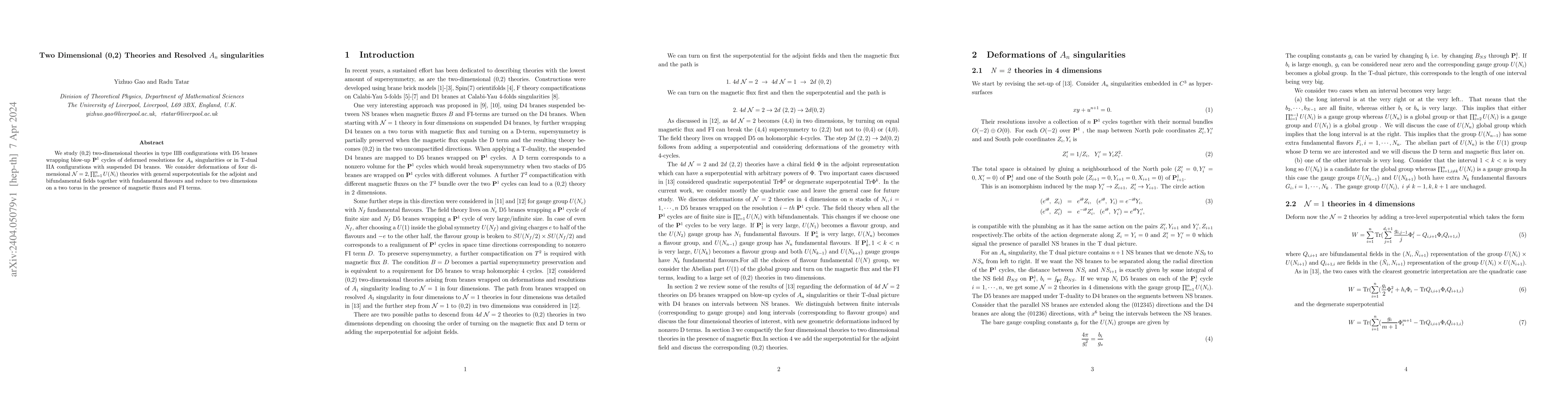 Thumbnail for Two Dimensional (0,2) Theories and Resolved $A_n$ singularities