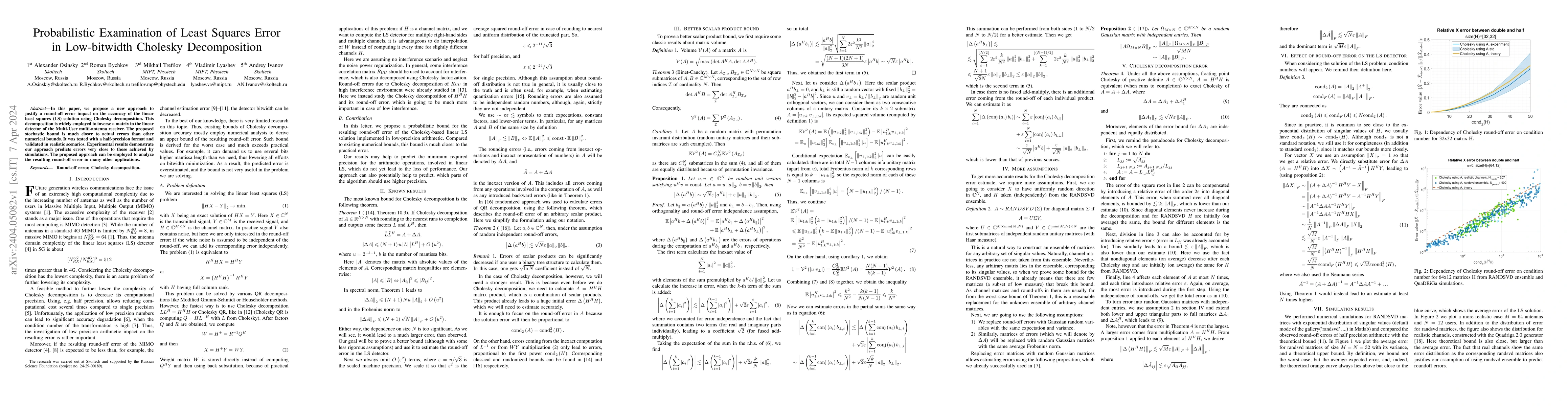 Thumbnail for Probabilistic Examination of Least Squares Error in Low-bitwidth
  Cholesky Decomposition