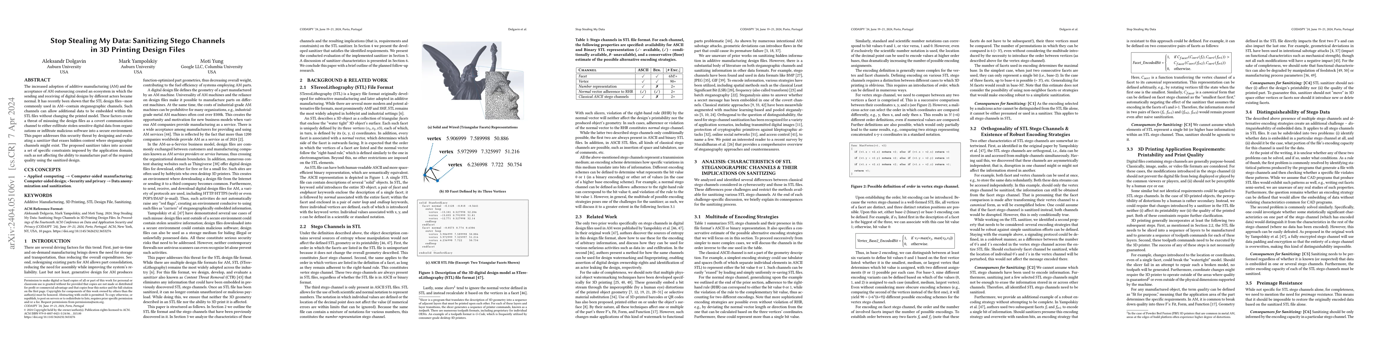 Thumbnail for Stop Stealing My Data: Sanitizing Stego Channels in 3D Printing Design
  Files