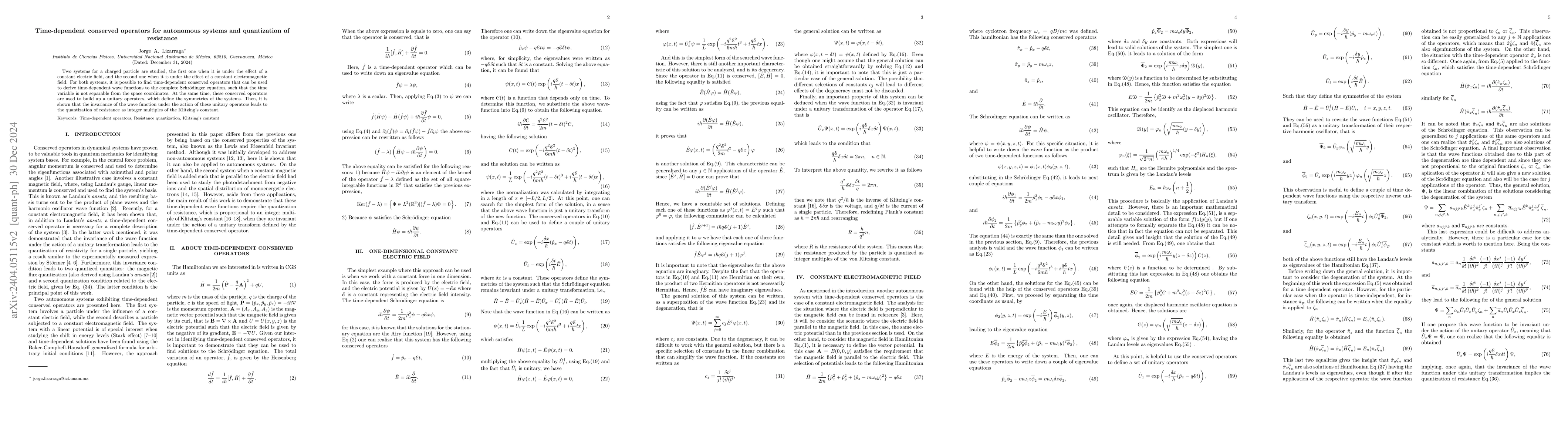 Thumbnail for Time-dependent conserved operators for non-relativistic Schr\"odinger
  equation with electromagnetic field and quantization of resistance