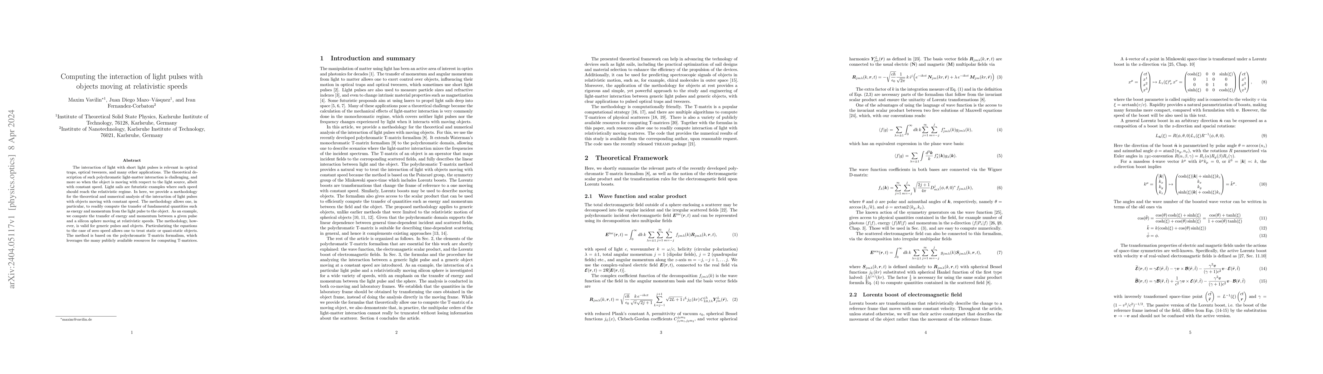 Thumbnail for Computing the interaction of light pulses with objects moving at
  relativistic speeds