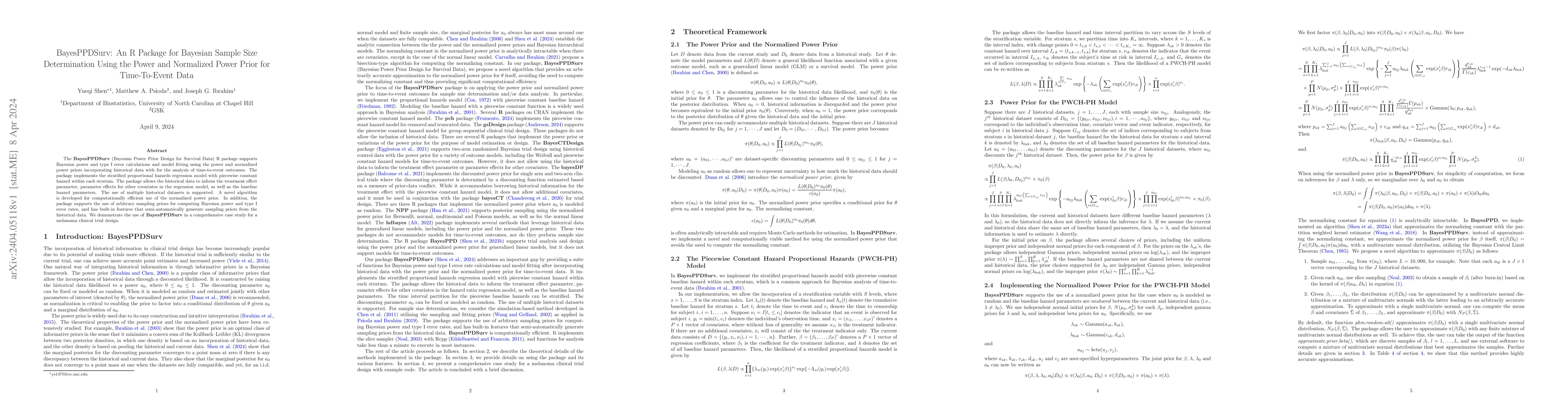Thumbnail for BayesPPDSurv: An R Package for Bayesian Sample Size Determination Using
  the Power and Normalized Power Prior for Time-To-Event Data