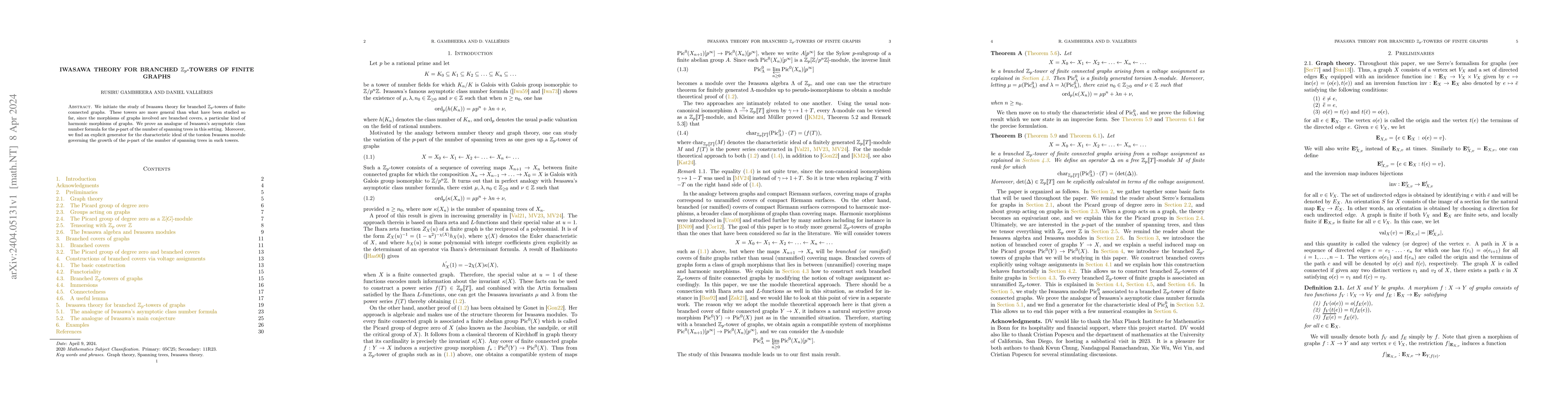 Thumbnail for Iwasawa theory for branched $\mathbb{Z}_{p}$-towers of finite graphs