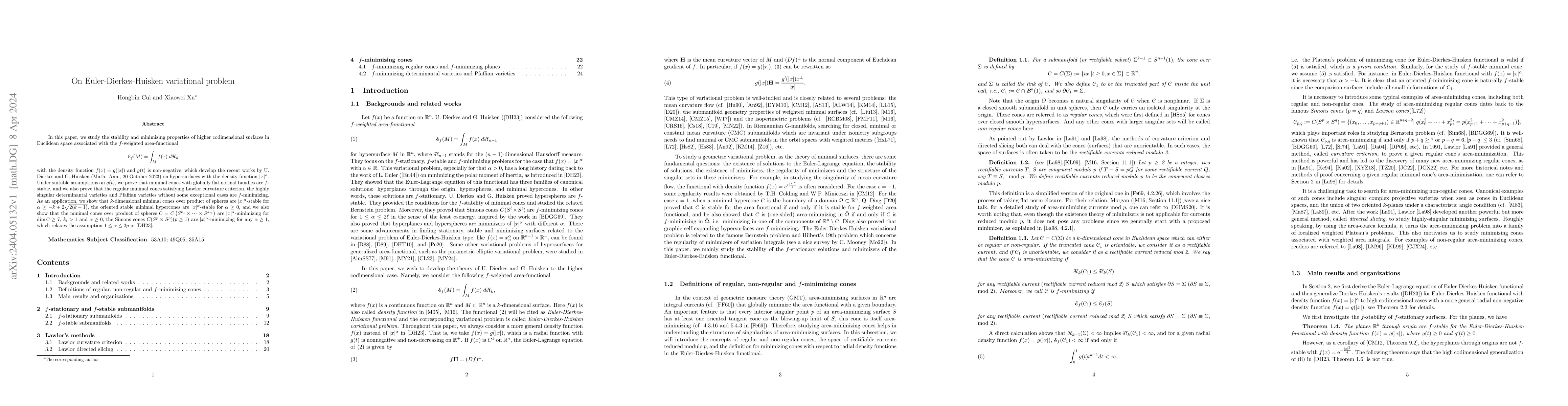 Thumbnail for On Euler-Dierkes-Huisken variational problem